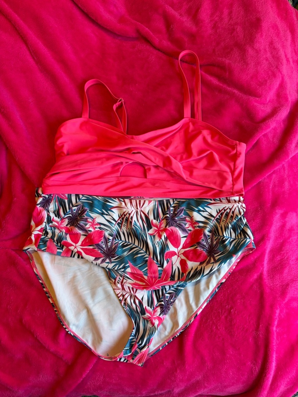 Hot Pink Tropical Two-Piece Swimsuit